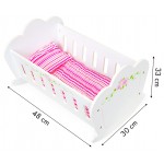 Patut Alb cu balans pentru papusi cu lenjerie -Patut balansoar din lemn